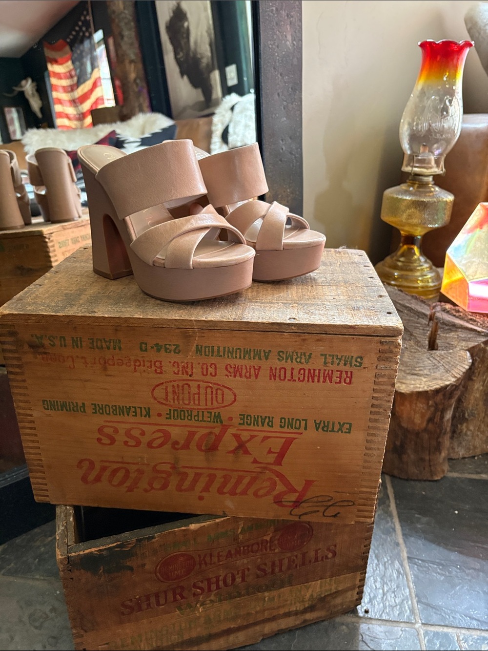 Chelsea & Violet Blush Platform Block Heel Sandals